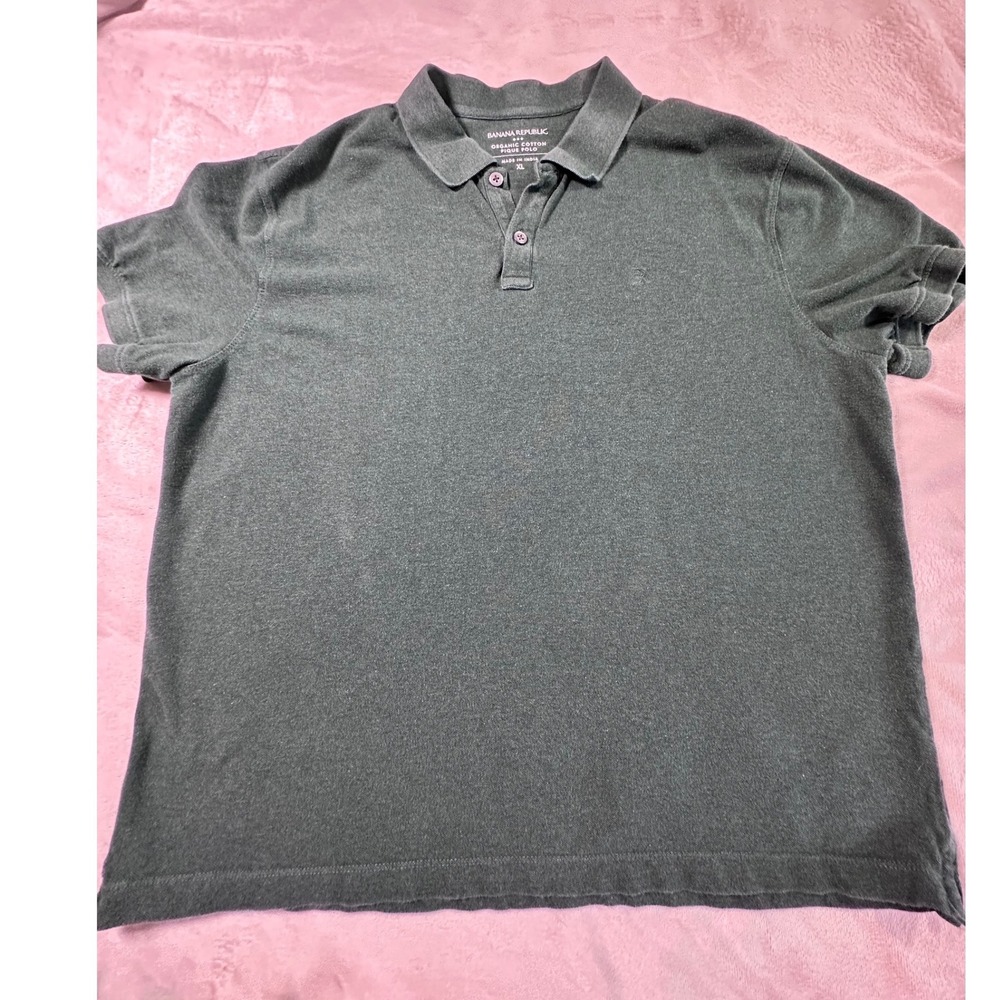 Banana Republic Mens XL Organic Cotton Pique Polo Shirt Dark Green Short Sleeve
